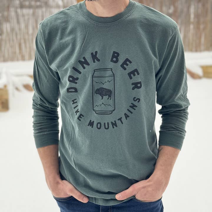 Drink beer hike mountains long sleeve shirt for wholesale by Wild Roamer