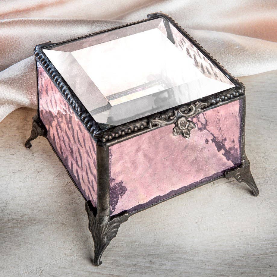 J Devlin Glass Art & Bert Anderson Collection - Wholesale Jewelry Box/Organizer - Box 903 Pink Rose Glass Box3