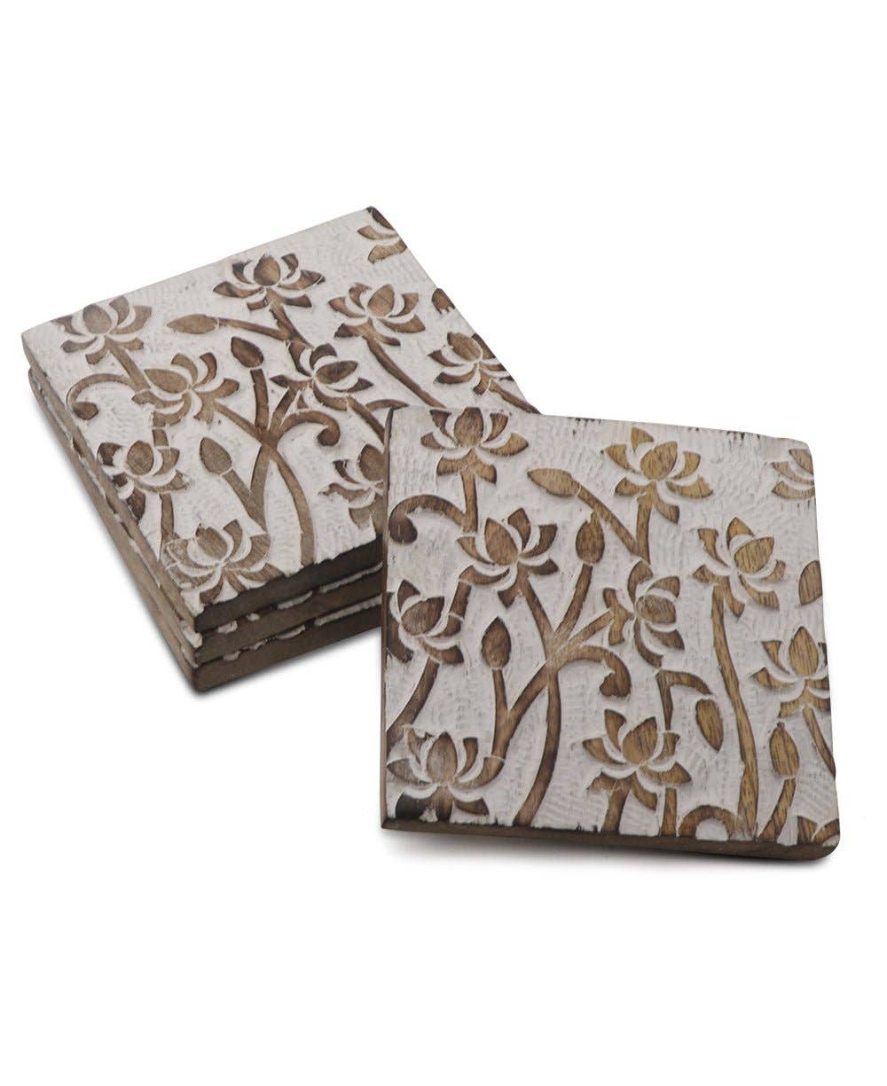 Buddha Groove - Wholesale Coasters - Fairtrade Set of 4 Lotus Wood Coasters1