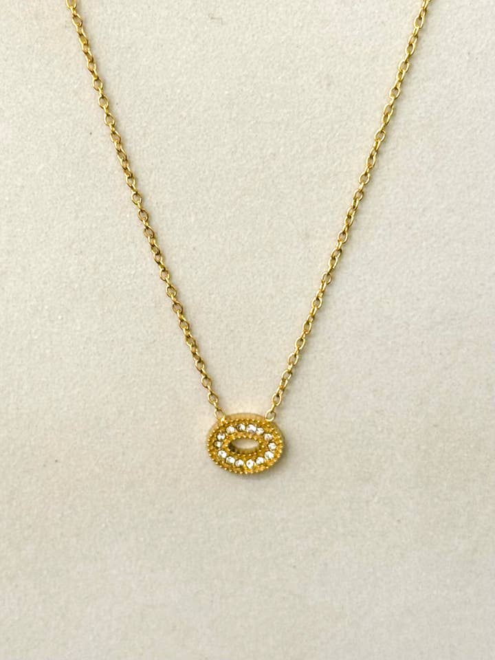 Minimal Geometric Ellipse Form Necklace w Zirconium Stones for wholesale by Cassette Barcelona