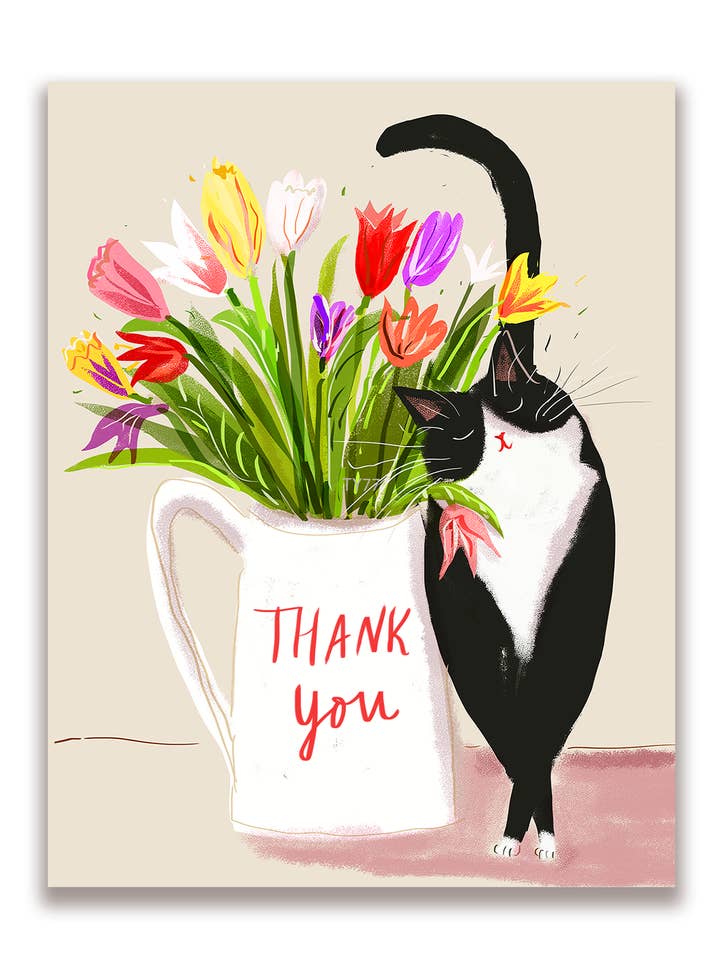 Thank You Card - Tulip Cat for wholesale by The Dancing Cat