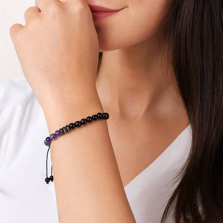 Gemscape UK - Wholesale Beaded Bracelet - Mom Gift Beaded Bracelet Amethyst, Black Onyx Meaningful6