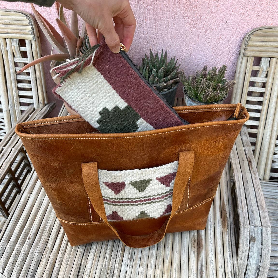 Woven With Hope - Wholesale Tote Bag - Women's - Chestnut Leather Tote with Pocket - Nourished Collection10