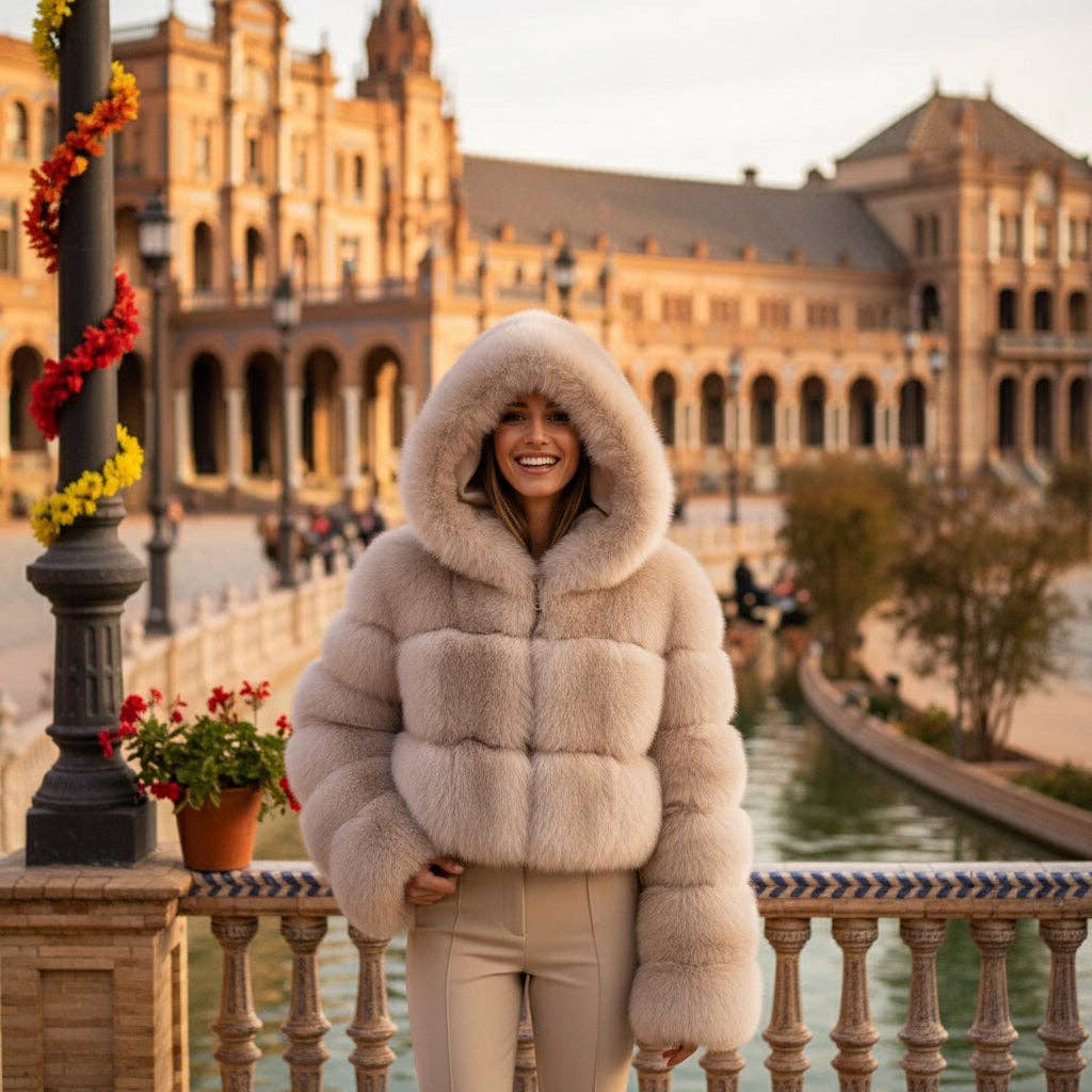 EMMA WU DESIGN – wholesale Fur/faux fur coat – Women's – EMMA WU SELECTION Short long-sleeve faux fur coat with hood5