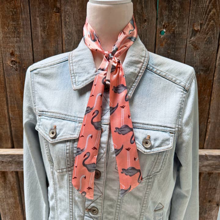 Rodeo Drive - Wholesale Scarf - Unisex - Pink and Grey Western Skinny Mini Wild Rag Scarf / Cowgirl Necktie #TW3242