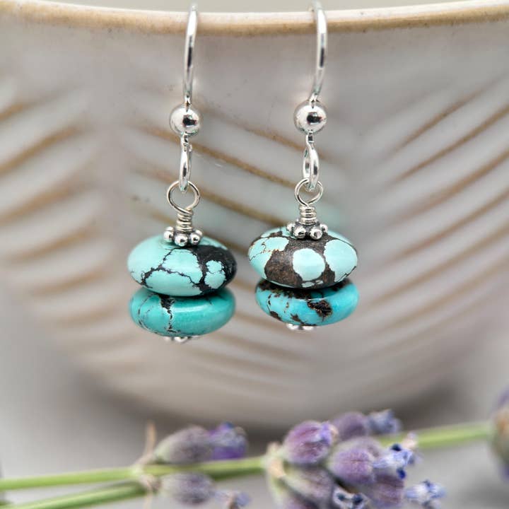 Gorgeous Natural Turquoise and Sterling Silver Small Earrings – December Birthstone - Handmade in the USA for wholesale by Sunlight Silver Jewelry