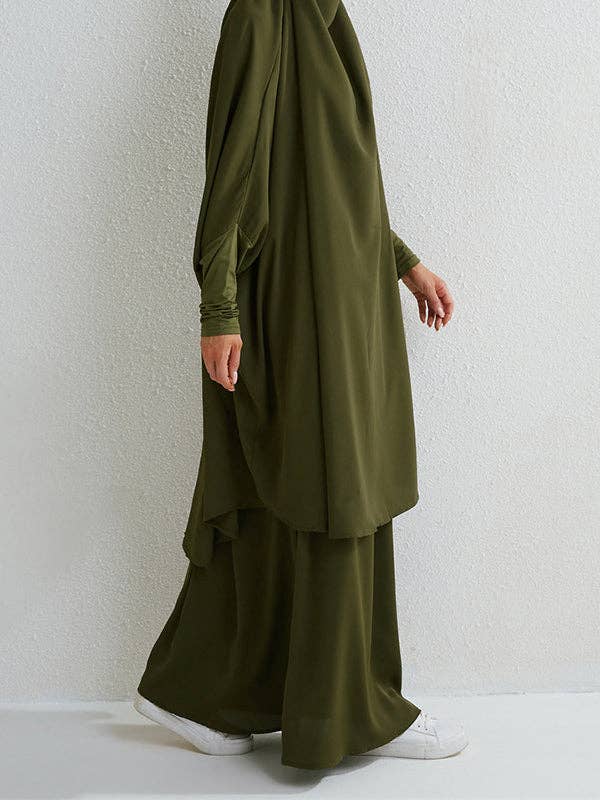 Sheer Trend - Wholesale Top & Skirt Set - Women's - Batwing Sleeves Long Sleeves Muslim Solid Color High Neck Shirts Top + Skirts Bottom Two Pieces Set4