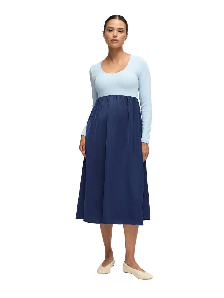 Ingrid + Isabel - Wholesale Dress - Maternity - The Double Take Mixed Media Midi Dress5