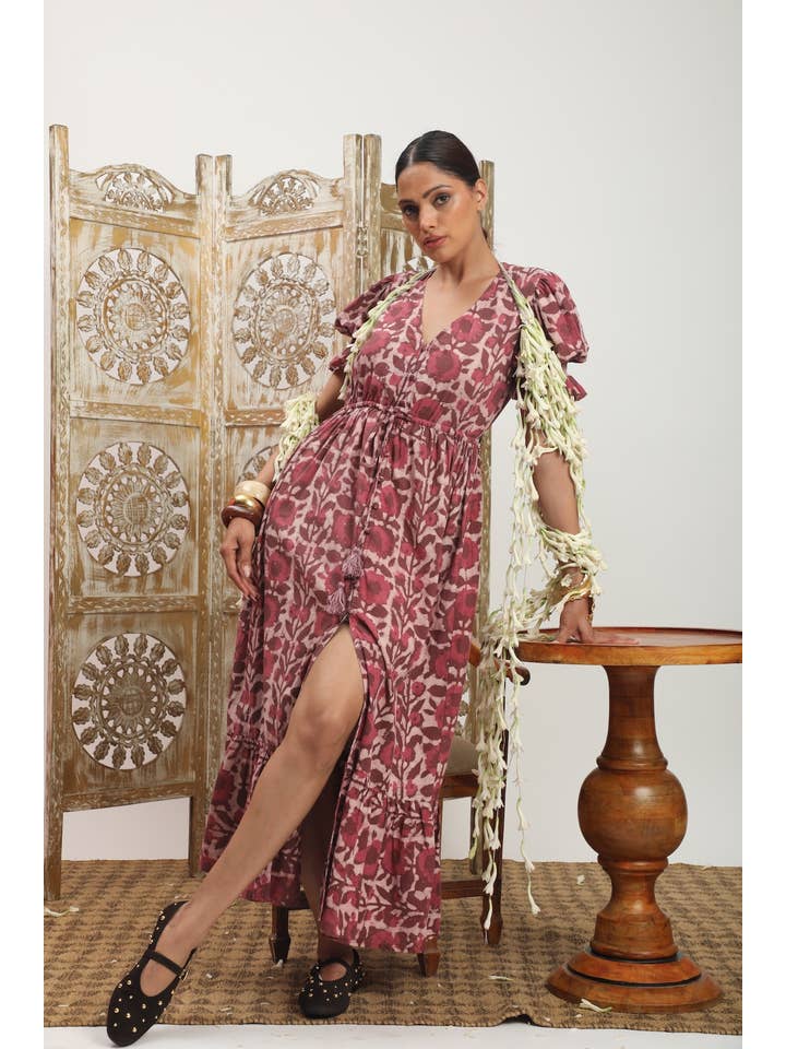 The Fox and The Mermaid - Wholesale Dress - Women's - Emelie Block Printed Dress (Wine) 11