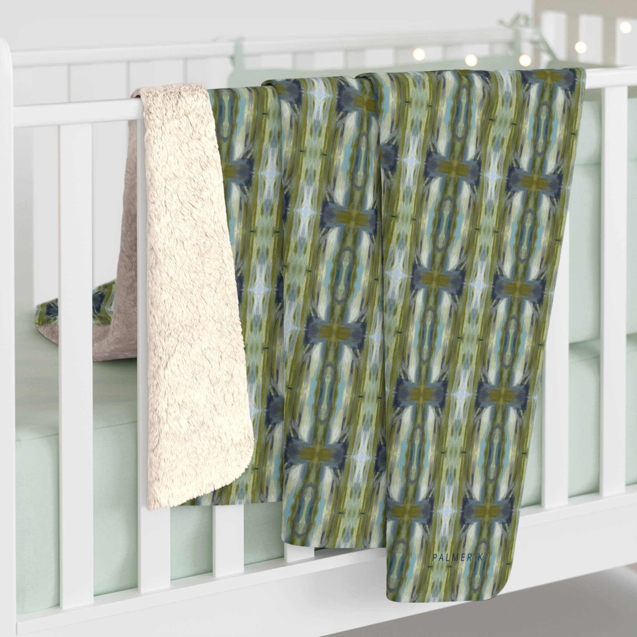 PALMER K Designs - Wholesale Throw Blanket - Sherpa Throw / Blanket: Green / Blue Geometric (TO/P10)3