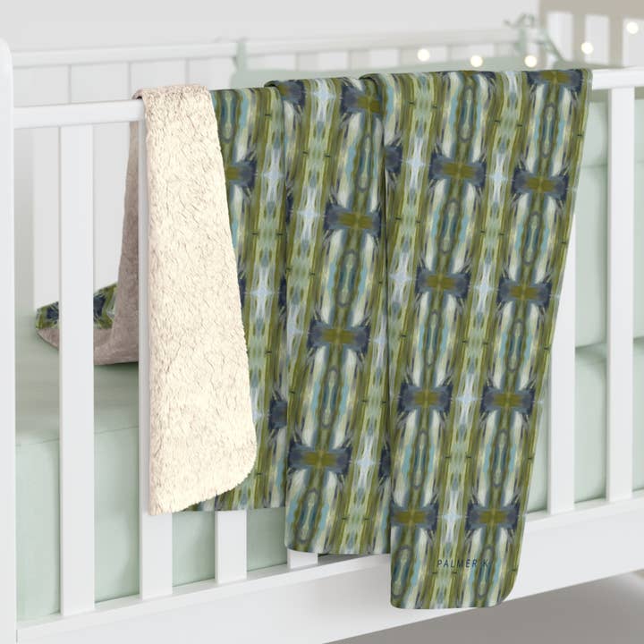 PALMER K Designs - Wholesale Throw Blanket - Sherpa Throw / Blanket: Green / Blue Geometric (TO/P10)3