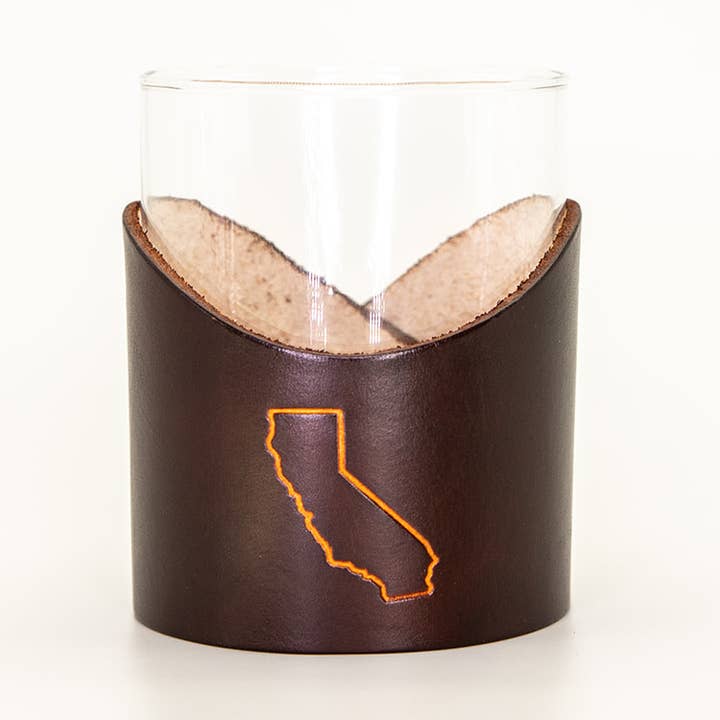 Leather Rocks Glass - California State Outline for wholesale by Lindy Leather