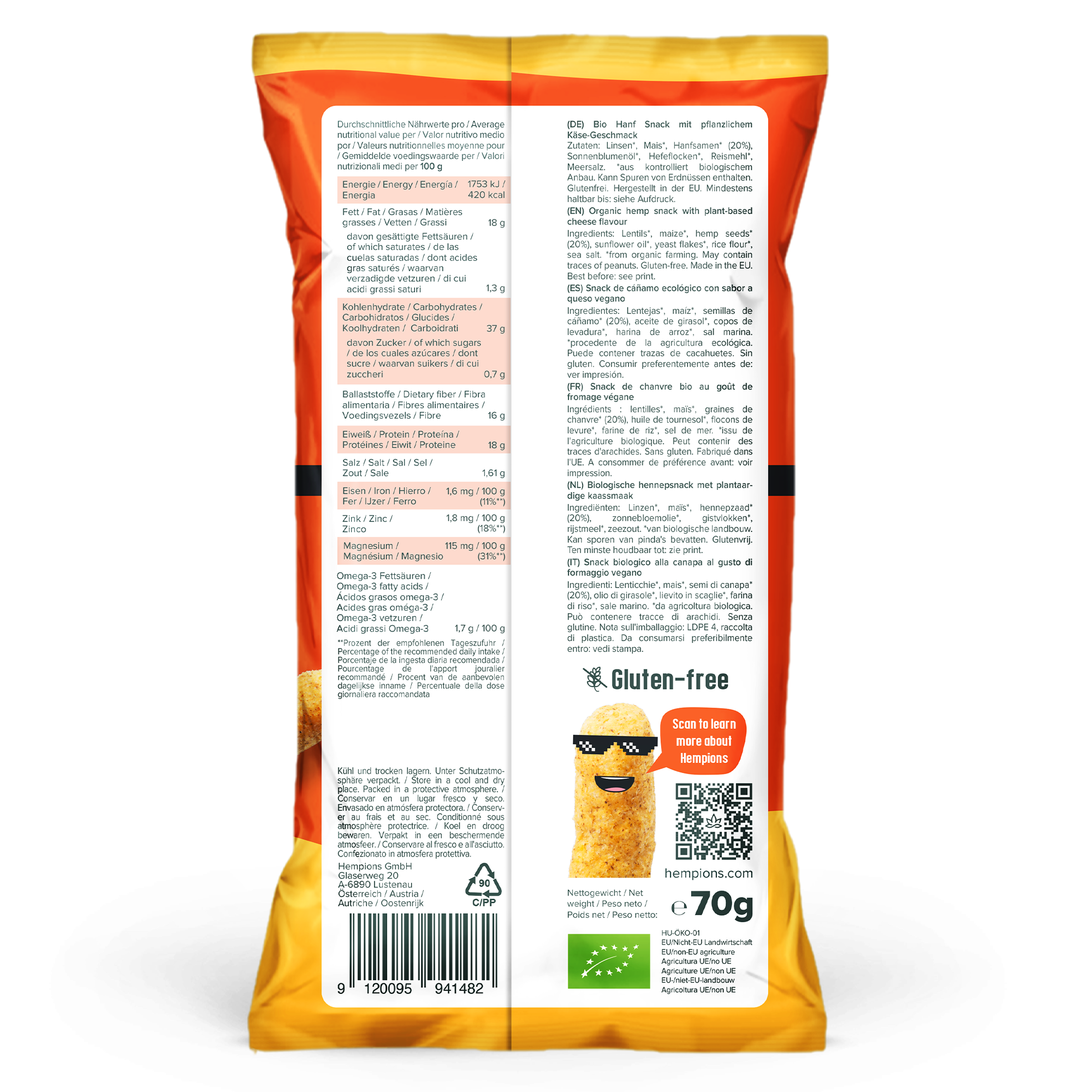 Hempions - Venta al por mayor Aperitivos inflados - Hemp Flips Cheazy orgánicos, 70 g – Snack de cáñamo sin gluten5