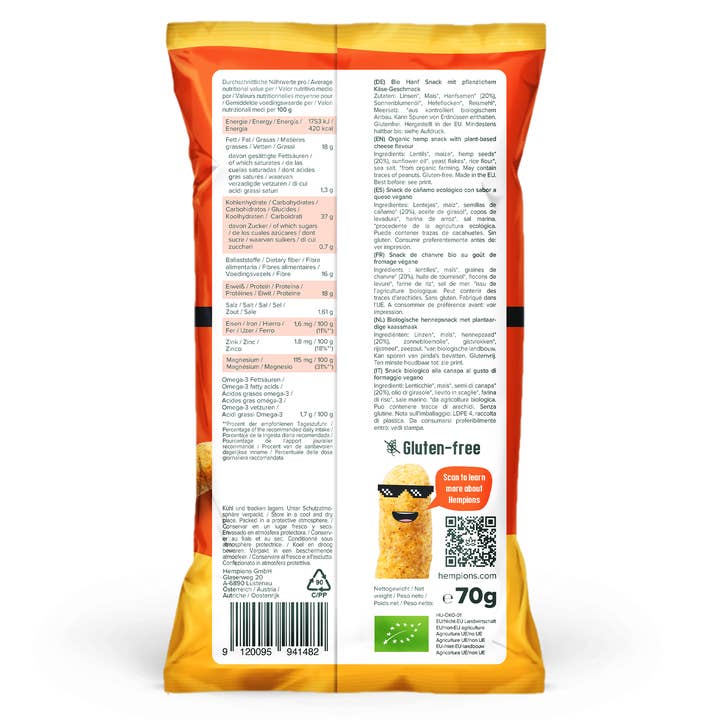 Hempions - Venta al por mayor Aperitivos inflados - Hemp Flips Cheazy orgánicos, 70 g – Snack de cáñamo sin gluten5