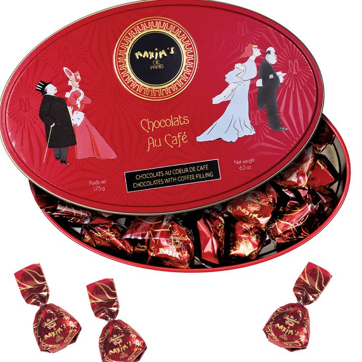 Maxim's De Paris -Chocolate covered coffee candy, Red Tin for wholesale by My French Recipe - French Gourmet