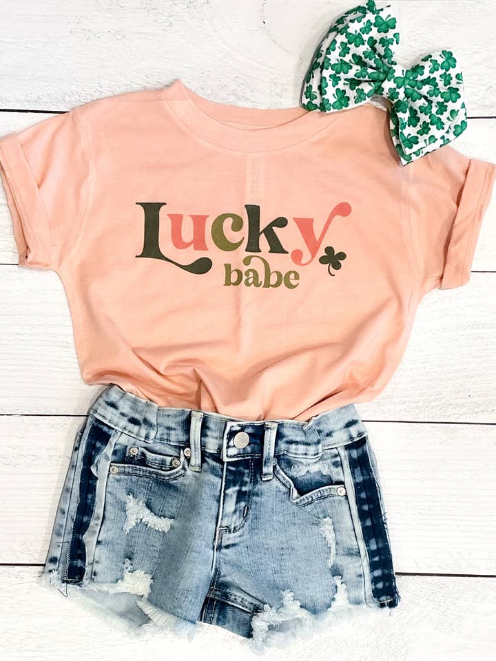 Lucky Babe Tee - Peachy Pink for wholesale by Sugar Cube Lane