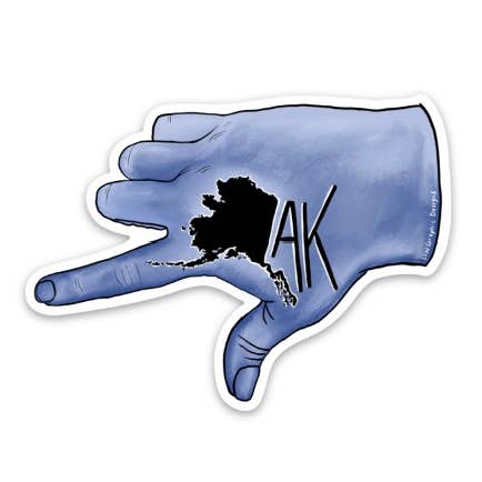 Alaska Hand - State Shape - Vinyl Sticker - Blue Sticker for wholesale by LCW Graphic Designs