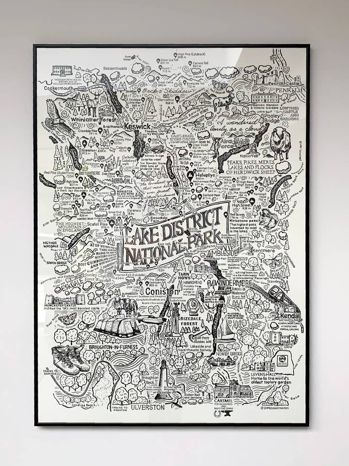 The Lake District poster with hand-drawn map for wholesale by James Illustrates
