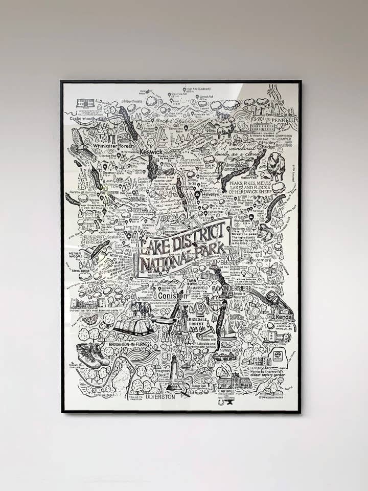 The Lake District poster with hand-drawn map for wholesale by James Illustrates