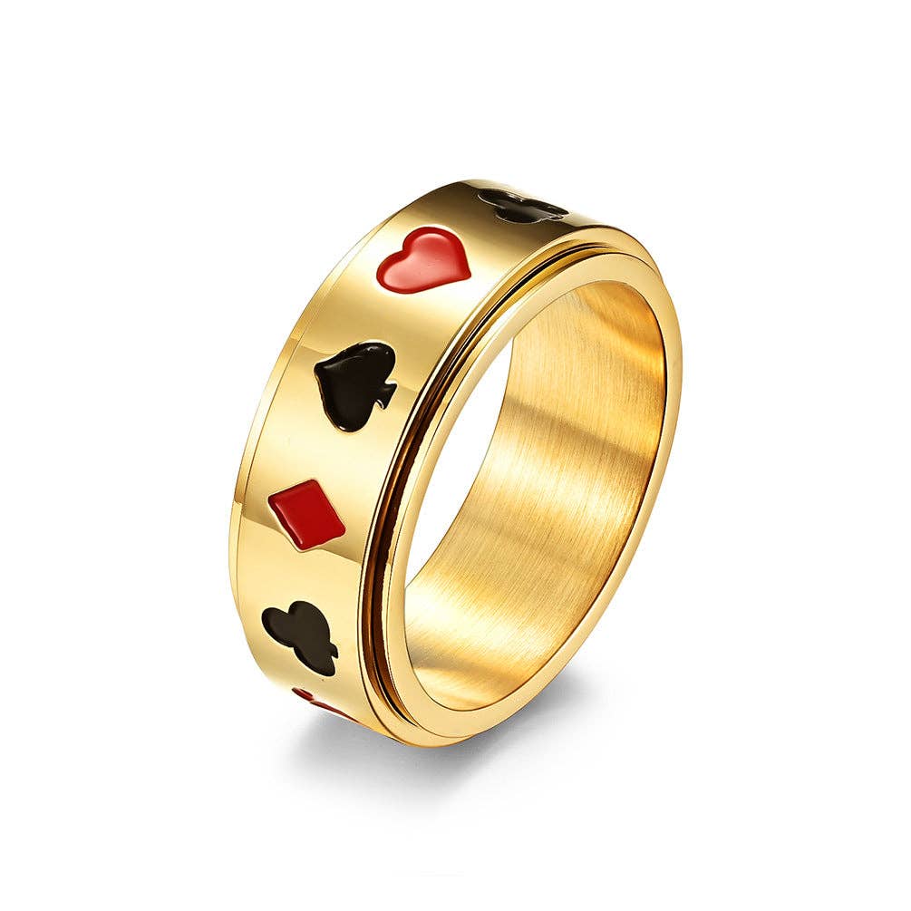 Mio Queena - Wholesale Band/Stacked Ring - Poker Pattern Stainless Steel Rotatable Ring - MJ/MR1