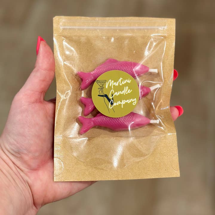 Martini Candle Co. - Wholesale Novelty Candle - Set of 3 Fish Candle Cake Topper Handmade Beeswax