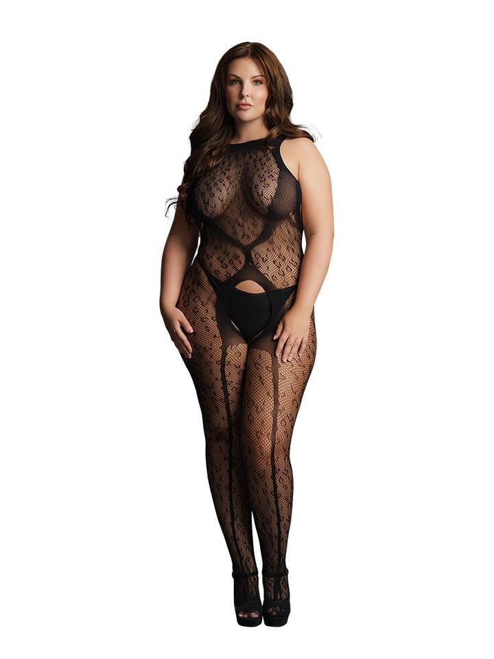 Black Crotchless Leopard Bodystocking for wholesale on Faire