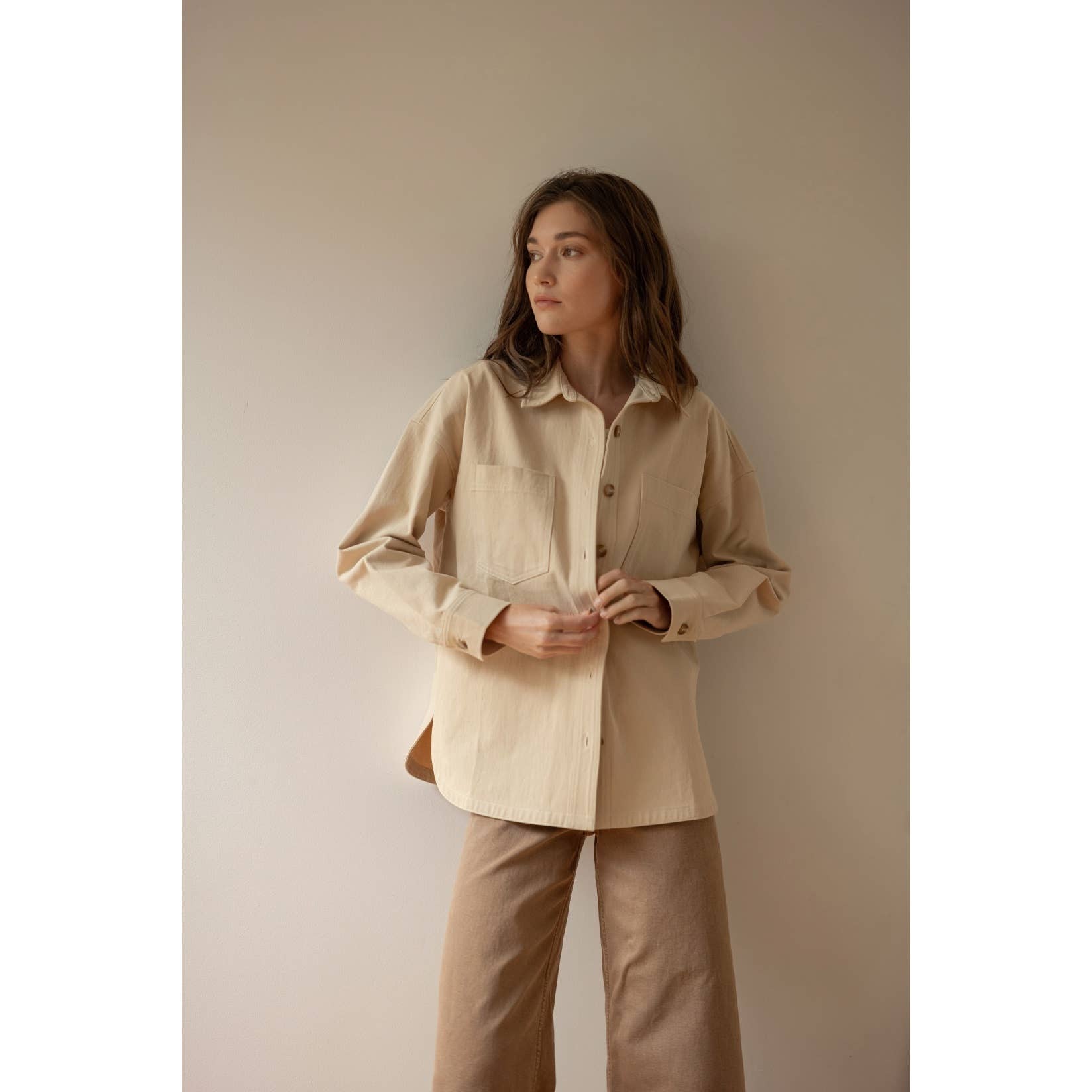 SAND COTTON TWILL SHIRT JACKET for wholesale on Faire2