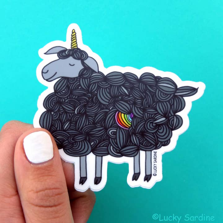 Lucky Sardine - Wholesale Sticker - Black Sheep Unicorn, Magical Rainbow Self Love Vinyl Sticker