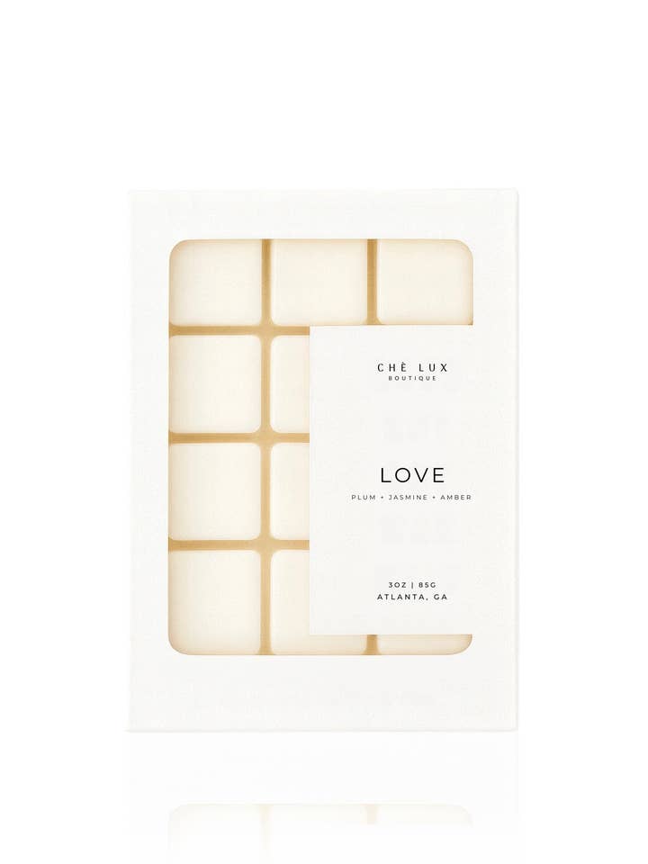 Liebe Wachsschmelzen | Pflaume + Jasmin + Amber - 12er weiße Box (Kokosnuss-Bienenwachs) für den Großhandel von Chè Lux Boutique