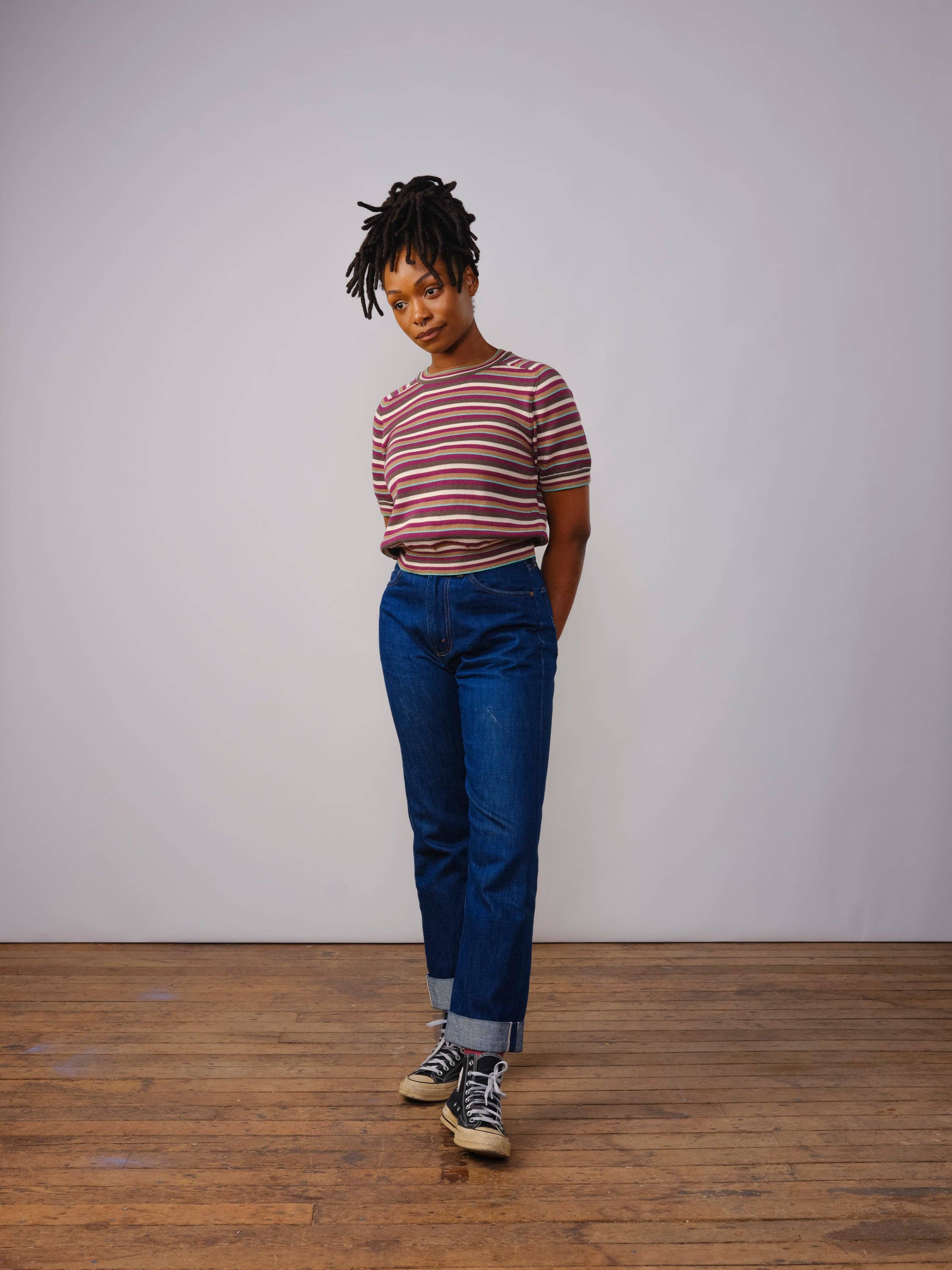 The Endery - Wholesale T-Shirt - Women's - Mini Stripe Ruben Tee - Camu Camu2