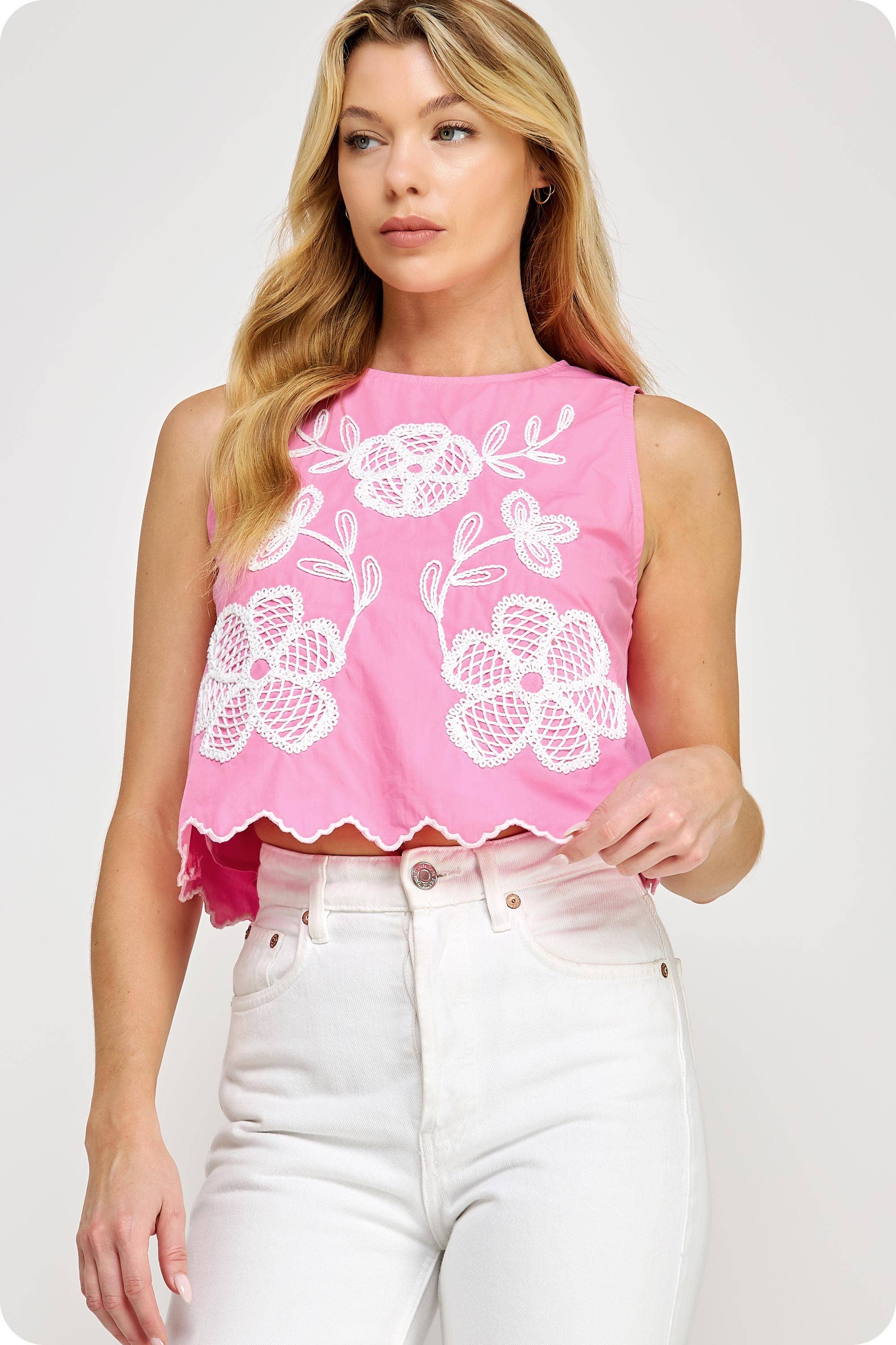 Strut & Bolt - Wholesale Blouse - Women's - Floral Embroidery Sleeveless Top21