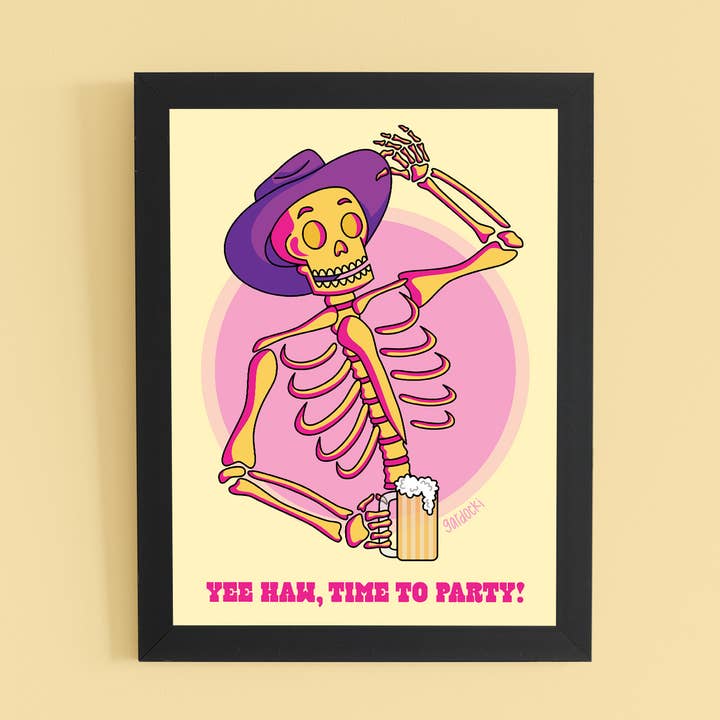 Cowboy Skeleton Yee heeft tijd om te feesten Kunstdruk, bier voor wholesale door Brianna Gardocki Art