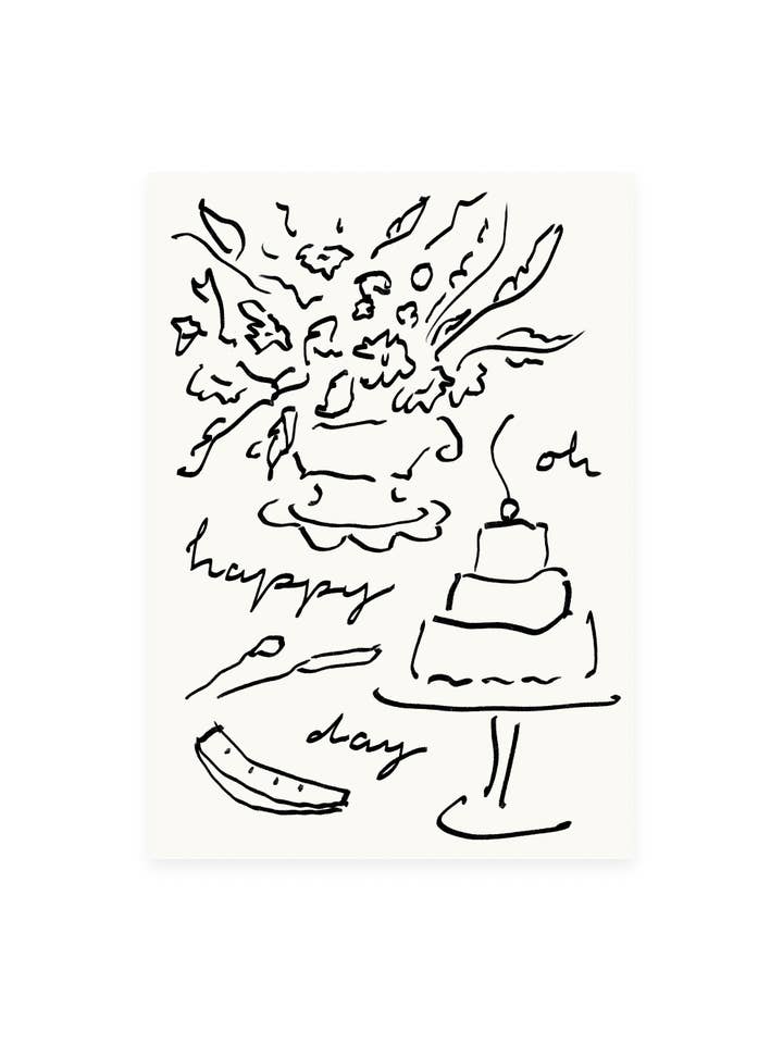 Postcard 'oh happy day' flowers and cake (Risograph) for wholesale by L'Atelier Samedi