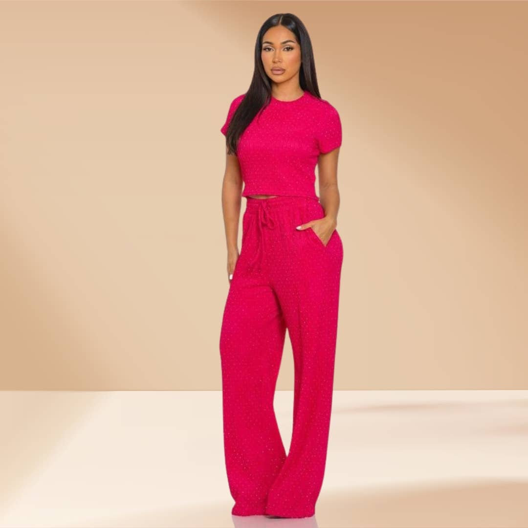 Celystrends – Engroshandel Top- og buksesæt (IKKE Loungewear) - Dame – Pyntet todelt buksetsæt med kort top og snoretræksbukser13