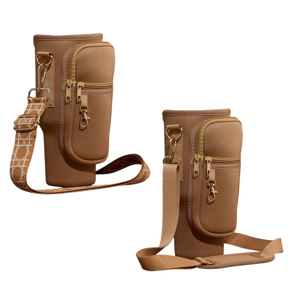 Sensibling Corp. - Wholesale Crossbody Bag - Women's - Solid Tumbler Carrier Holder Geometric Pattern Strap Crossbody Bag3