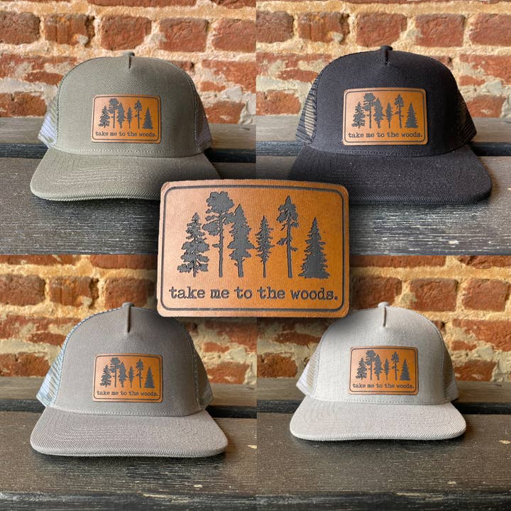 "Take me to the woods " Hiking Adventure Trucker Hat Boys for wholesale by Barefoot Baby