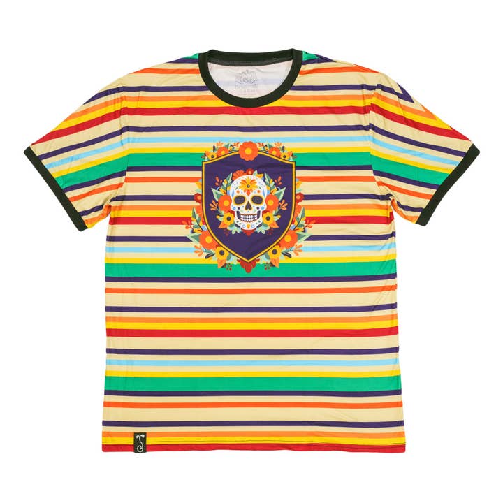 Dia De Los Muertos Sugar Skull Striped T Shirt for wholesale by Grassroots California
