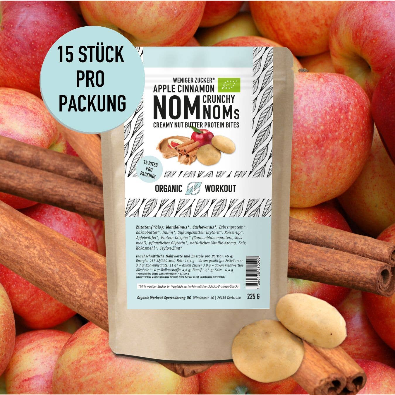 Organic Workout – wholesale Snacksbar – Apple Cinnamon Crunch NomNoms (proteinbitar) – veganska med extra protein5