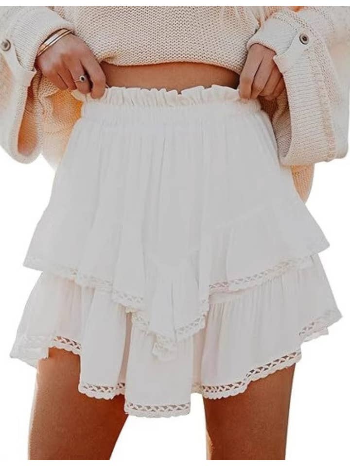 Sweetkama - Wholesale Skirt - Women's - Ladies Solid Color Ruffle Mini Skirt SKS41175