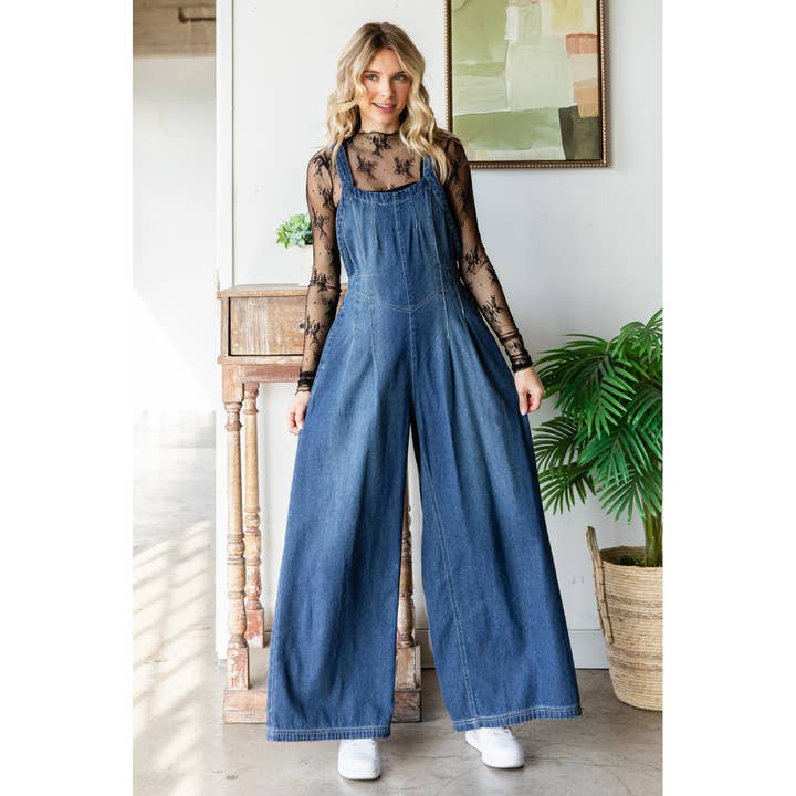 Pleated Denim Overall with Pockets for wholesale by Veveret