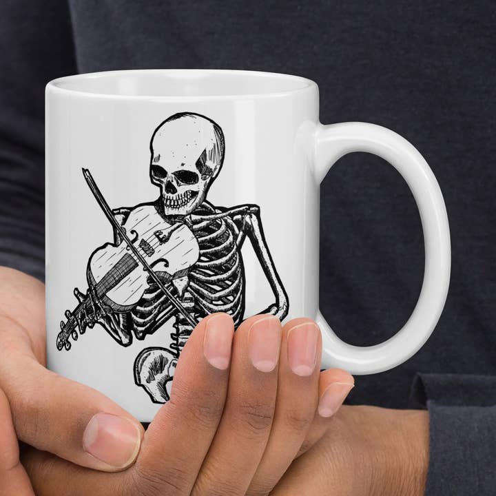 Coffee Mug With A Skeleton Playing A Fiddle/Violoin for wholesale by Bellavance Ink