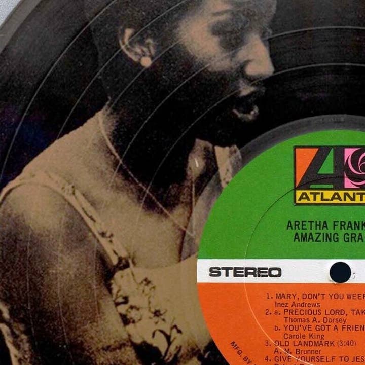 Gold Record Outlet - Vendita all'ingrosso Decorazione da parete 3D - Aretha Franklin Amazing Grace, incisione laser in vinile nero, 30,5 cm