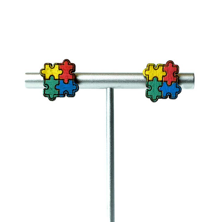 Autism Awareness Puzzle Piece Earrings for wholesale by Autistic and Loved