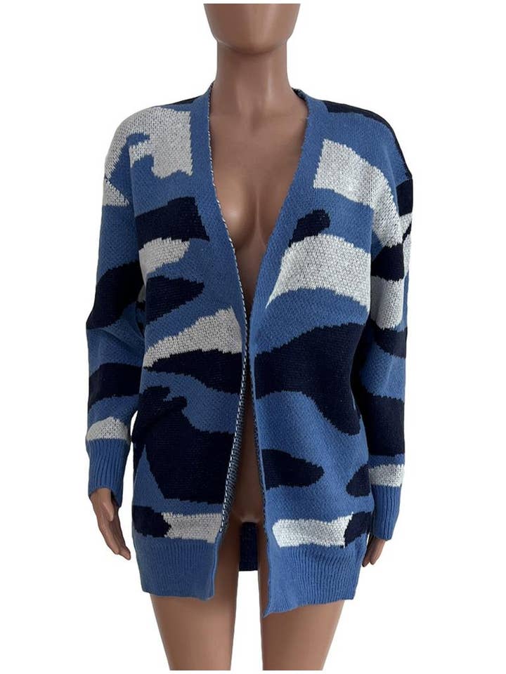 Rosa Clothing - Wholesale Cardigan - Women's - Camouflage knit sweater cardigan jacket