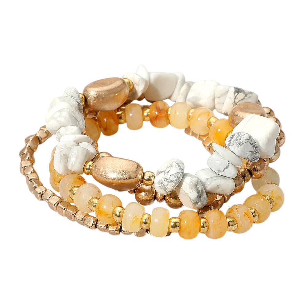 Sensibling Corp. - Wholesale Jewelry Set - 4PCS - Natural Stone Metal Ball Beaded Stretch Multi Layered Bracelets11