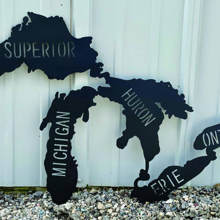 The Great Lakes with Lake Names for wholesale by Rebel Metal Gifts & Decor