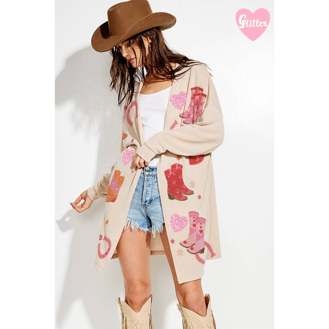 Phil Love - Vendita all'ingrosso Cardigan - Donna - Stivali da cowgirl Stampa a cuore con glitter Cardigan lavorato a maglia7