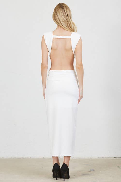 Vestis M - Venta al por mayor Vestido - Mujer - Vestido midi con escote pronunciado y espalda abierta con giro escultórico - Negro23