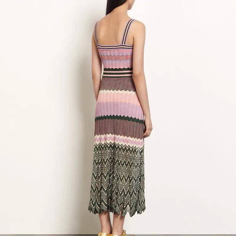 Multi Colored DR331 Retro Pleated Knit Dress - Spring/Summer Chic for wholesale on Faire1