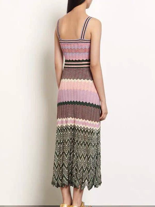Multi Colored DR331 Retro Pleated Knit Dress - Spring/Summer Chic for wholesale on Faire1